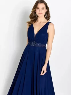 Bridal Mother Dress V-Neck Sleeveless A-Line Sash Guest Dresses For Wedding