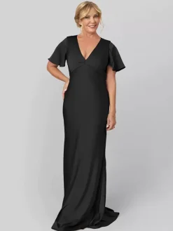 Bridal Mother Dress V-Neck Short Sleeves Ball Gown Ruffles Wedding Guest Dresses