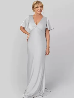 Bridal Mother Dress V-Neck Short Sleeves Ball Gown Ruffles Wedding Guest Dresses