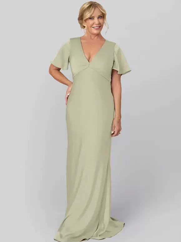 Bridal Mother Dress V-Neck Short Sleeves Ball Gown Ruffles Wedding Guest Dresses