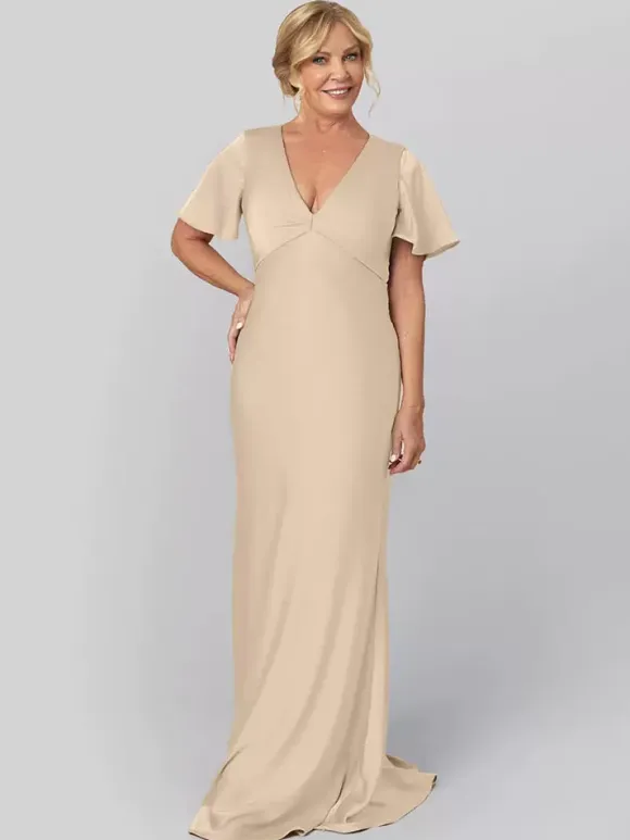 Bridal Mother Dress V-Neck Short Sleeves Ball Gown Ruffles Wedding Guest Dresses