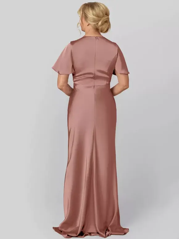 Bridal Mother Dress V-Neck Short Sleeves Ball Gown Ruffles Wedding Guest Dresses