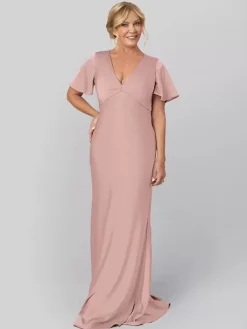 Bridal Mother Dress V-Neck Short Sleeves Ball Gown Ruffles Wedding Guest Dresses