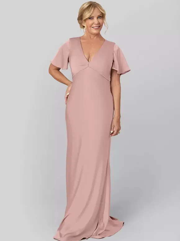 Bridal Mother Dress V-Neck Short Sleeves Ball Gown Ruffles Wedding Guest Dresses