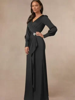 Bridal Mother Dress V-Neck Long Sleeves Mermaid Pleated Guest Dresses For Wedding
