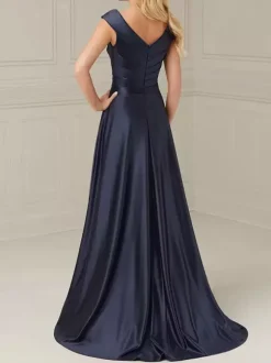 Bridal Mother Dress V-Neck Sleeveless A-Line Pleated Floor-Length Wedding Guest Dresses