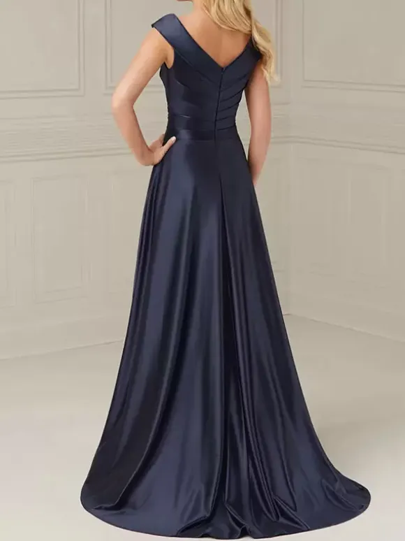 Bridal Mother Dress V-Neck Sleeveless A-Line Pleated Floor-Length Wedding Guest Dresses