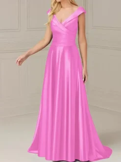 Bridal Mother Dress V-Neck Sleeveless A-Line Pleated Floor-Length Wedding Guest Dresses