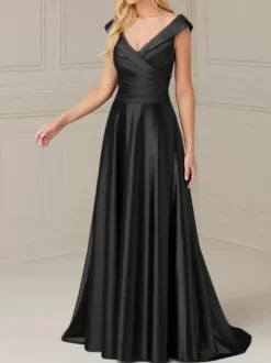 Bridal Mother Dress V-Neck Sleeveless A-Line Pleated Floor-Length Wedding Guest Dresses