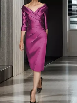 Bridal Mother Dress V-Neck Half Sleeves A-Line Pleated Wedding Guest Dresses