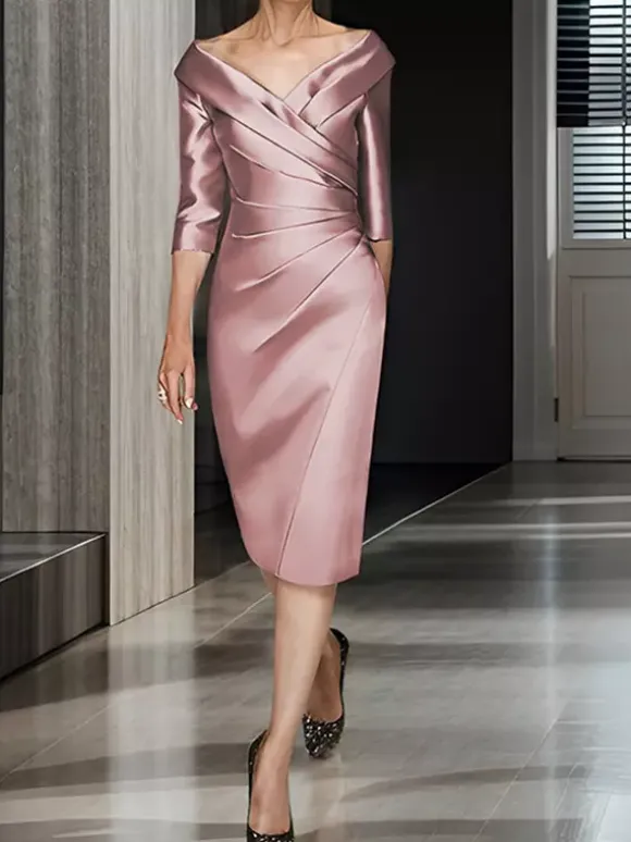 Bridal Mother Dress V-Neck Half Sleeves A-Line Pleated Wedding Guest Dresses