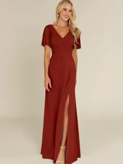 Bridal Mother Dress V-Neck Short Sleeves Sheath Beaded Guest Dresses For Wedding
