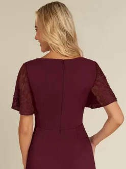 Bridal Mother Dress V-Neck Short Sleeves Sheath Beaded Guest Dresses For Wedding