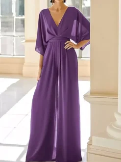 Bridal Mother Dress V-Neck Half Sleeves Jumpsuit Wedding Guest Dresses