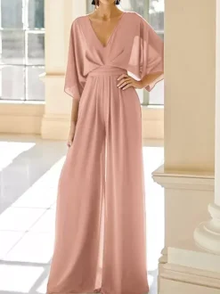Bridal Mother Dress V-Neck Half Sleeves Jumpsuit Wedding Guest Dresses