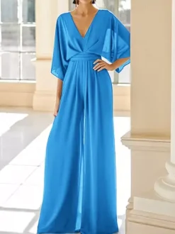 Bridal Mother Dress V-Neck Half Sleeves Jumpsuit Wedding Guest Dresses