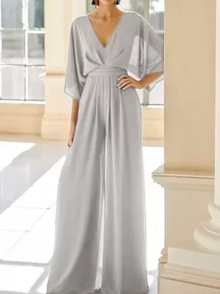 Bridal Mother Dress V-Neck Half Sleeves Jumpsuit Wedding Guest Dresses