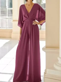 Bridal Mother Dress V-Neck Half Sleeves Jumpsuit Wedding Guest Dresses