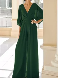 Bridal Mother Dress V-Neck Half Sleeves Jumpsuit Wedding Guest Dresses