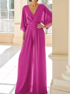 Bridal Mother Dress V-Neck Half Sleeves Jumpsuit Wedding Guest Dresses