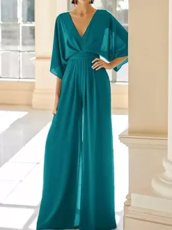 Bridal Mother Dress V-Neck Half Sleeves Jumpsuit Wedding Guest Dresses