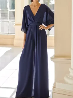 Bridal Mother Dress V-Neck Half Sleeves Jumpsuit Wedding Guest Dresses