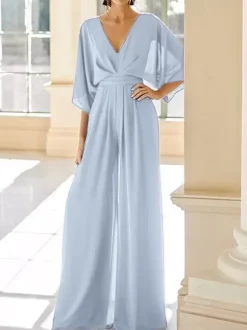 Bridal Mother Dress V-Neck Half Sleeves Jumpsuit Wedding Guest Dresses