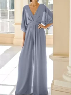 Bridal Mother Dress V-Neck Half Sleeves Jumpsuit Wedding Guest Dresses