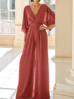 Bridal Mother Dress V-Neck Half Sleeves Jumpsuit Wedding Guest Dresses