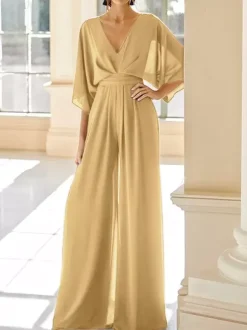Bridal Mother Dress V-Neck Half Sleeves Jumpsuit Wedding Guest Dresses