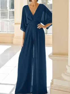 Bridal Mother Dress V-Neck Half Sleeves Jumpsuit Wedding Guest Dresses