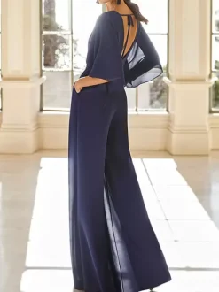 Bridal Mother Dress V-Neck Half Sleeves Jumpsuit Wedding Guest Dresses
