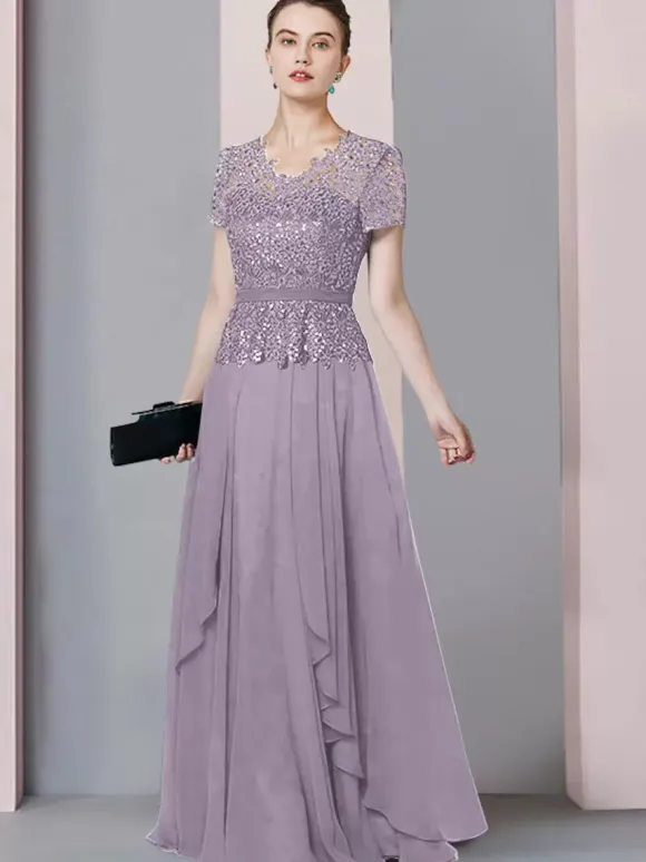 Bridal Mother Dress V-Neck Short Sleeves A-Line Lace Floor-Length Wedding Guest Dresses Free Customization
