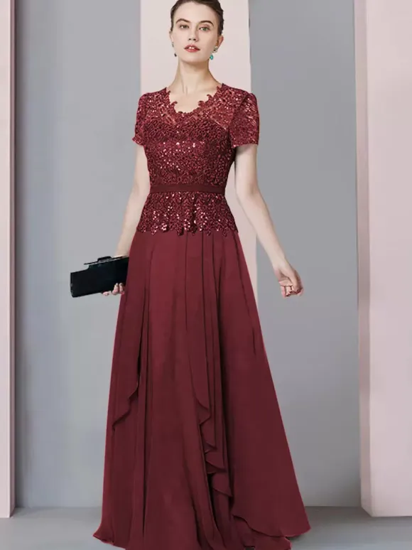 Bridal Mother Dress V-Neck Short Sleeves A-Line Lace Floor-Length Wedding Guest Dresses Free Customization