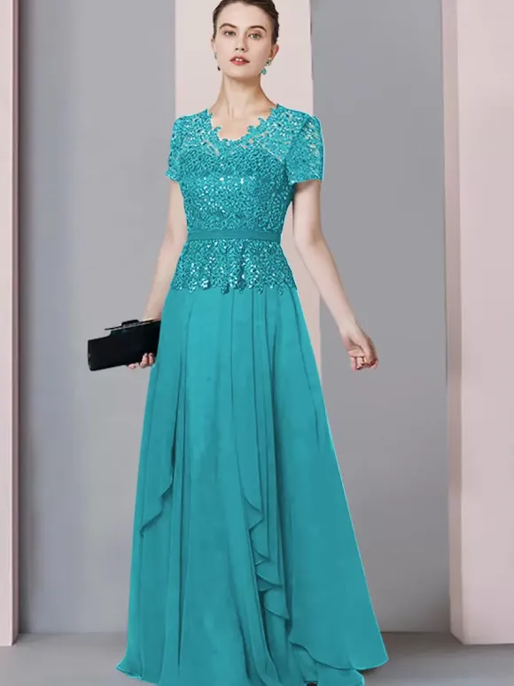 Bridal Mother Dress V-Neck Short Sleeves A-Line Lace Floor-Length Wedding Guest Dresses Free Customization