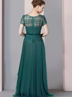 Bridal Mother Dress V-Neck Short Sleeves A-Line Lace Floor-Length Wedding Guest Dresses Free Customization