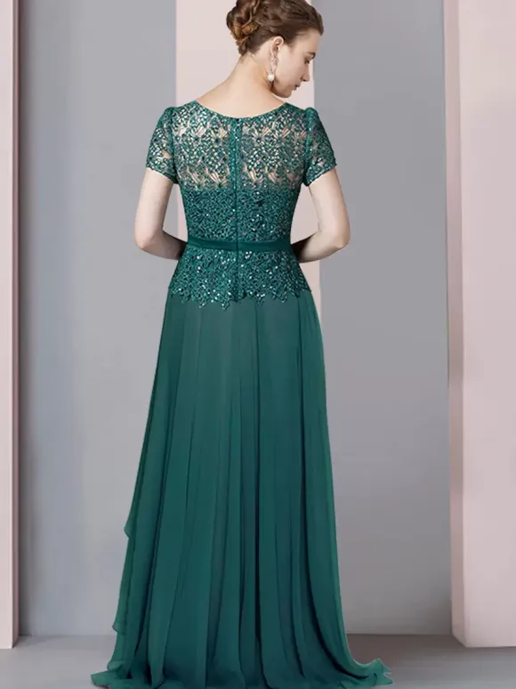 Bridal Mother Dress V-Neck Short Sleeves A-Line Lace Floor-Length Wedding Guest Dresses Free Customization