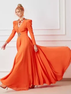 Bridal Mother Dress V-Neck Long Sleeves Ball Gown Pleated With Train Wedding Guest Dresses