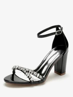 Bridal Sandals Burgundy Patent PU Upper Chic Open Toe Rhinestones Wedding Sandals
