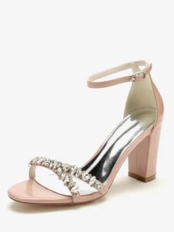 Bridal Sandals Burgundy Patent PU Upper Chic Open Toe Rhinestones Wedding Sandals