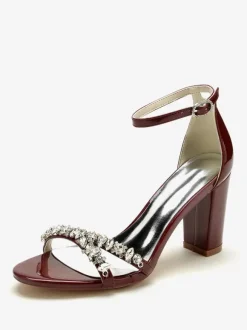 Bridal Sandals Burgundy Patent PU Upper Chic Open Toe Rhinestones Wedding Sandals
