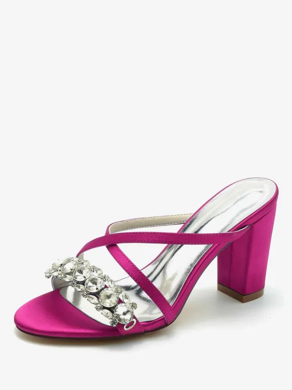 Bridal Sandals Deep Blue Satin Chic Open Toe Rhinestones Wedding Sandals