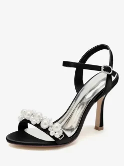 Bridal Sandals Ivory Satin Chic Open Toe Rhinestones Wedding Sandals