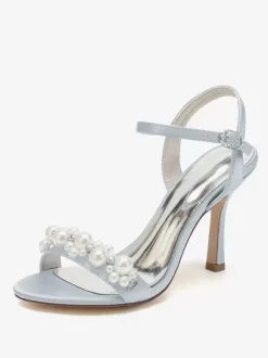 Bridal Sandals Ivory Satin Chic Open Toe Rhinestones Wedding Sandals