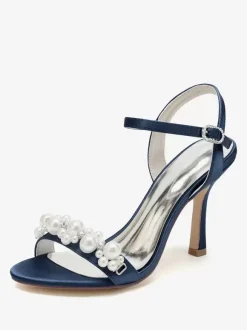 Bridal Sandals Ivory Satin Chic Open Toe Rhinestones Wedding Sandals