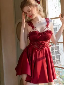 Bridal Babydolls Lingerie Women White Lace Backless Satin Nightgown