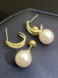 Bridal Earrings Imitation Pearl Metal Pierced Wedding Jewelry