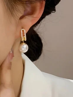 Bridal Earrings Imitation Pearl Metal Pierced Wedding Jewelry
