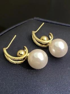Bridal Earrings Imitation Pearl Metal Pierced Wedding Jewelry