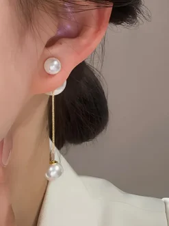 Bridal Earrings Imitation Pearl Metal Pierced Bridal Jewelry